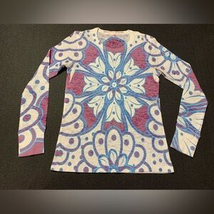 Before + Again Watercolor Floral Long Sleeve Top Size Small‎ Purple Blue